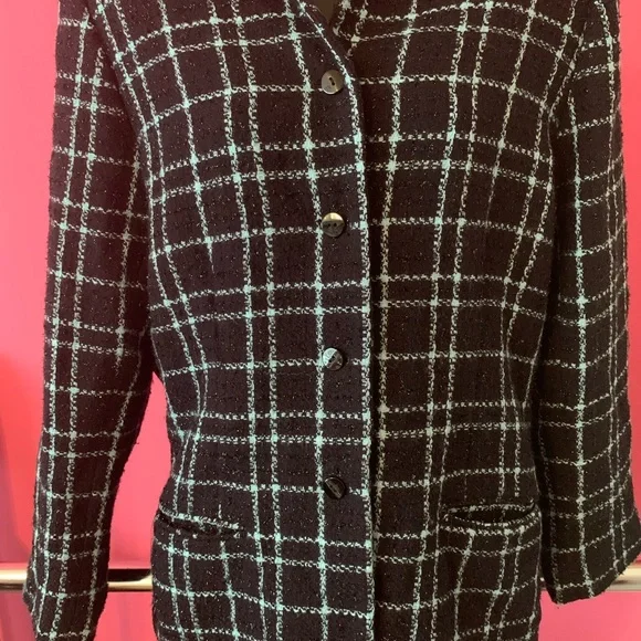 Sag Harbor Size 16 Teal blue & black plaid blazer with sparkle. Gently worn. - Picture 6 of 14